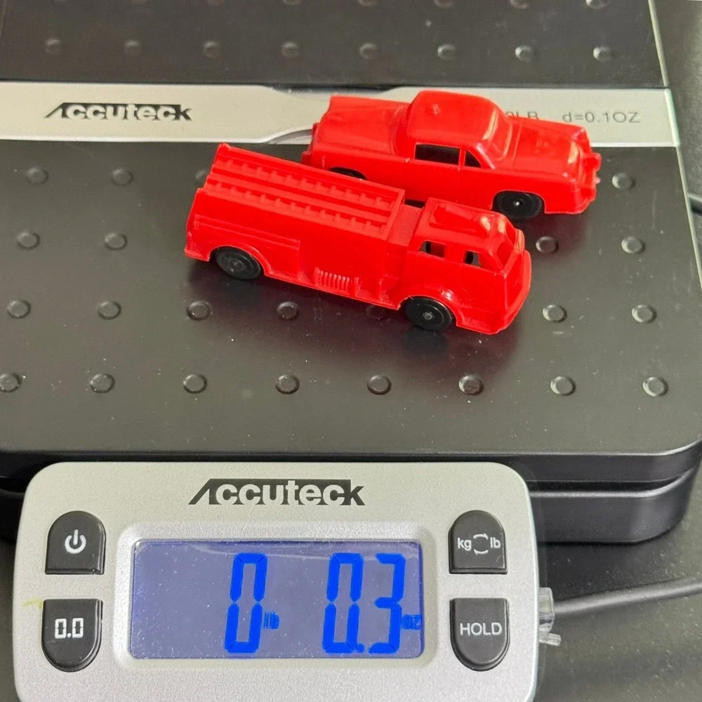 Vintage Red Plastic Fire Chief KFD and Fire Truck Set 2pc Mid Century Dime Store
